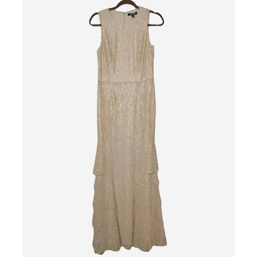 NEW Lauren Ralph Lauren Size 6 Champagne Lace Formal Gown